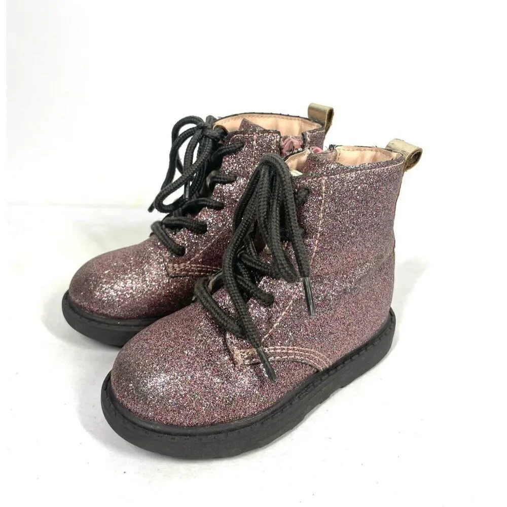 Carter’s ZOLA Pink Glitter Multi Lace Up Zip Combat Boots Toddler Girls Size 5
